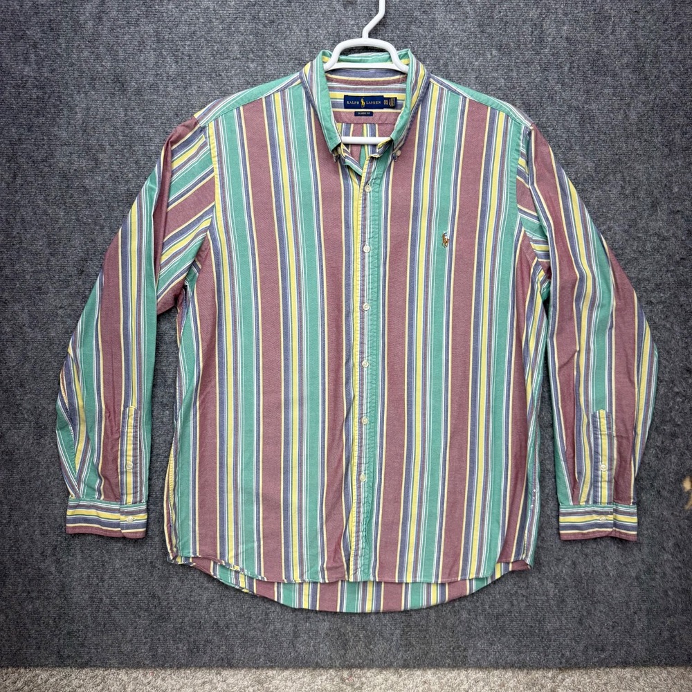 Ralph Lauren Button up shirt multi-color striped long sleeve mens size XL cotton